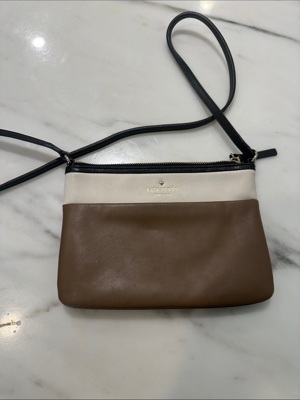 kate spade Brown, Cream & Black Leather Crossbody